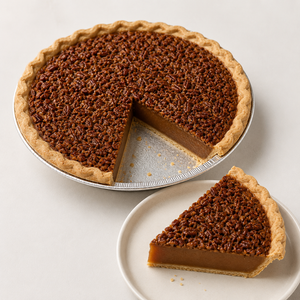 Sliced pecan pie showing the filling, crust and a generous slice ready to serve